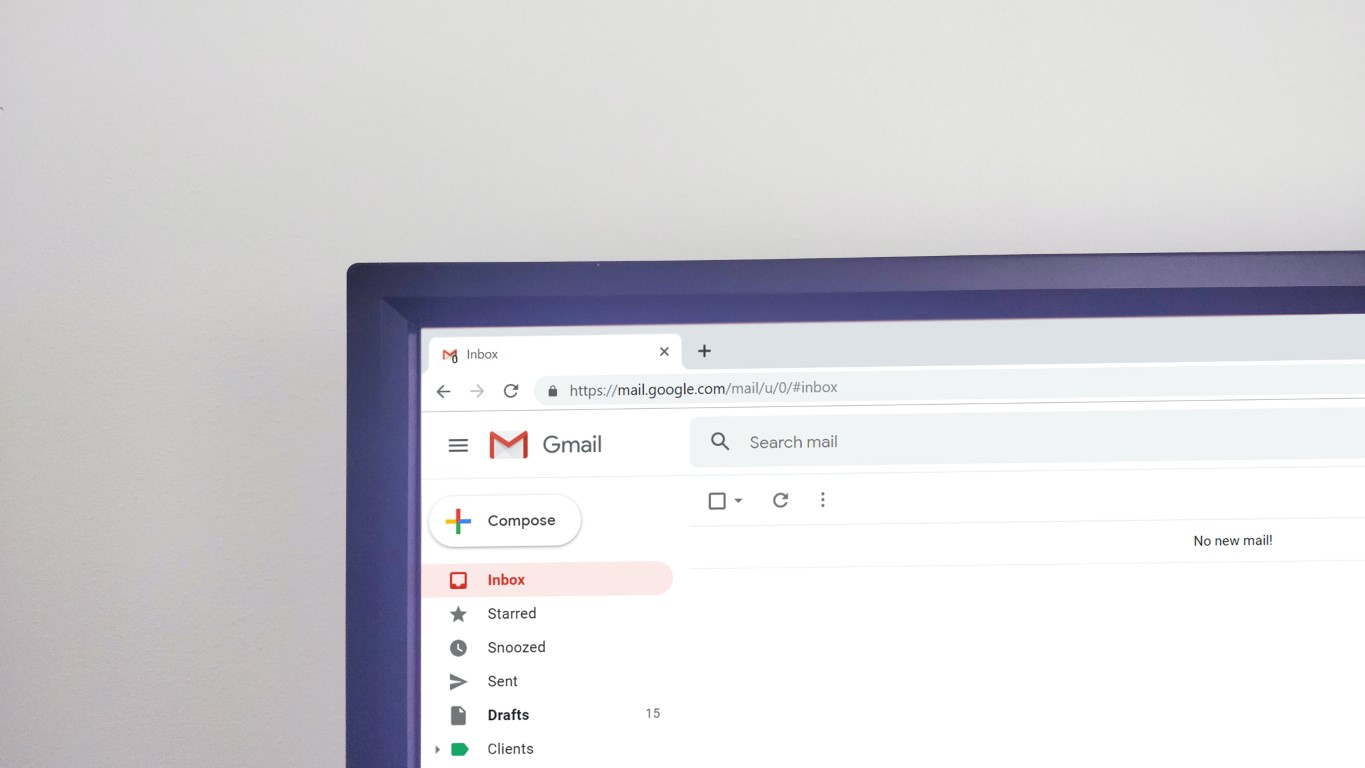 Zoomed in view of laptop screen with Gmail window open.