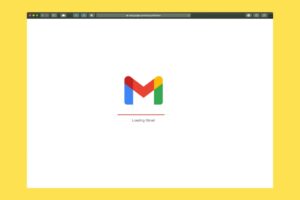 Loading Gmail internet browser window on a yellow background.